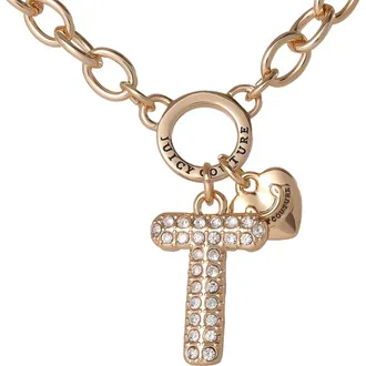 Juicy Couture Bubble Letter Necklace for Women with Clear Stones 18+2, Chunky Initial Necklace Gold-Tone in Letter T at Nordstrom