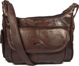 Lorenz Dark Brown Genuine Real Leather Ladies Medium Handbag Long Strap, Cross the Body, Messenger Bag