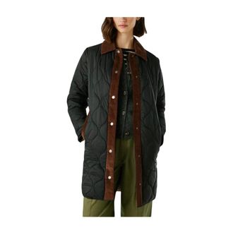 Pepe Jeans London Single-Breasted Coats, female, Black, S, Long Padded Brown Corduroy Jacket