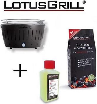 Lotus Grill Barbacoa Black Xl Con Pilas Y Cable De Alimentaci&oacute;n Usb + 1kg De Carb&oacute;n De Haya + Gel Combustible Inodoro Para Barbacoa 200ml -lotus Grill