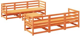 vidaXL Juego De Sof&aacute;s De Jard&iacute;n 7 Pzas Madera Maciza Pino Marr&oacute;n Cera Vidaxl