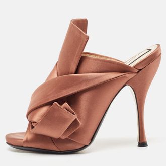 N&deg;21 N21 Brown Satin Raso Knot Peep Toe Mules