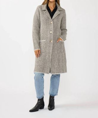 Lovestitch Herringbone Long Sleeve Button Front Coatigan In Grey