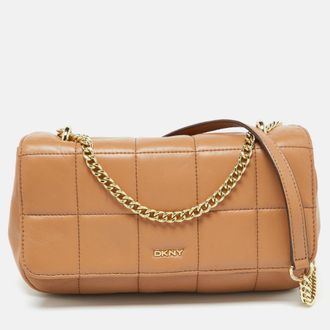DKNY Dkny Beige Quilted Leather Flap Shoulder Bag