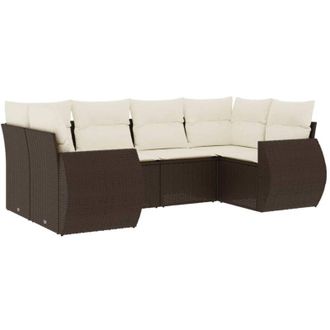 vidaXL Set Sof&aacute;s De Jard&iacute;n 6 Piezas Y Cojines Rat&aacute;n Sint&eacute;tico Marr&oacute;n Vidaxl