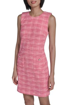 Karl Lagerfeld Metallic Tweed Shift Minidress in Hot Pink Soft White at Nordstrom, Size 8