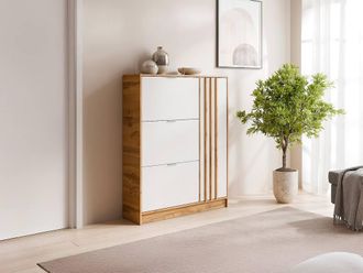 Vente-Unique Shoe Cabinet With 1 Door & 3 Drop-Down Compartments - Natural and in Light Oak
