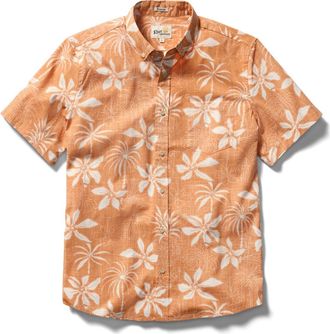 Reyn Spooner Island Daze Short Sleeve Cotton Blend Button-Down Shirt in Papaya at Nordstrom, Size Xx-Large