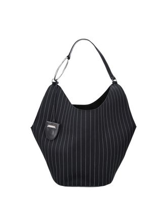 Dondup Black Gessato Wool Pinstripe Shoulder Bag