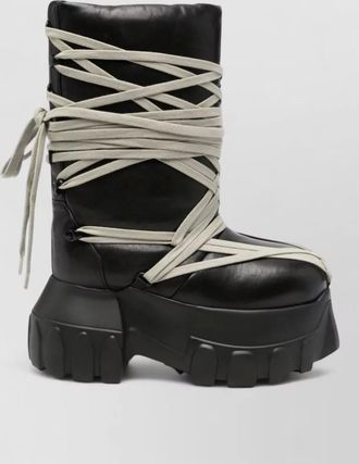Rick Owens leather knee-high lace-up platform boots