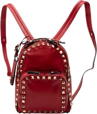 Valentino Pre-owned Backpacks, female, Red, Size: ONE SIZE Pre-owned Studded Leather Backpack