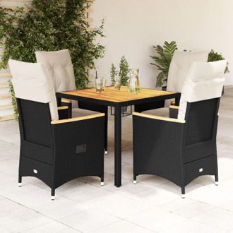 vidaXL Set De Muebles Jard&iacute;n 5 Pzas Con Cojines Rat&aacute;n Sint&eacute;tico Negro Vidaxl