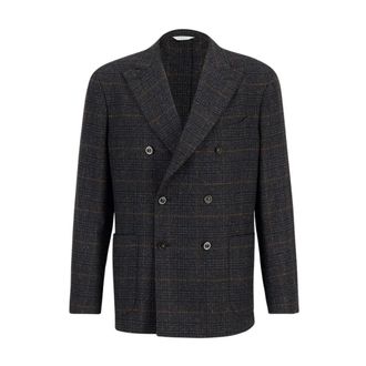 Boglioli Jassen, Heren, Grijs, XL, Wol, Double-Breasted Wool-Silk Blazer