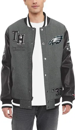 Tommy Hilfiger Mens Tommy Hilfiger Heather Gray/Black Philadelphia Eagles Gunner Full-Zip Varsity Jacket at Nordstrom, Size X-Large