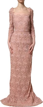 Dolce & Gabbana Womens Intricate Lace Evening Gown Pink Cotton Silk Polyester