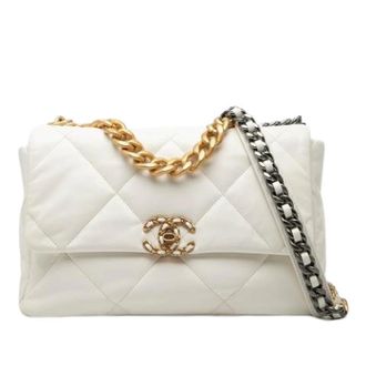 Chanel Pre-owned Large 19 Flap Bag - Dames - Pre-owned - Wit - Maat: ONE Size Leer