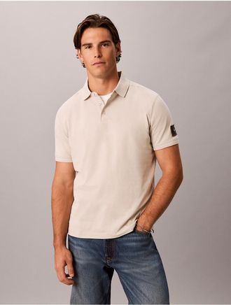 Calvin Klein Jeans Calvin Klein Mens Sueded Jersey Monologo Badge Polo Shirt - Beige - 2XL