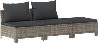 vidaXL Set De Muebles De Jard&iacute;n 3 Pzas Y Cojines Rat&aacute;n Sint&eacute;tico Gris Vidaxl