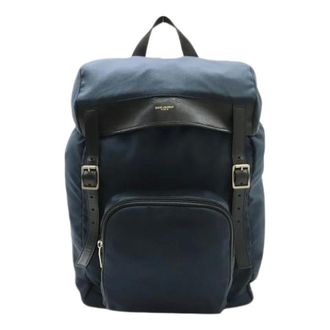Saint Laurent Pre-owned Canvas Leather Backpack - unisex - Yves Saint Laurent Vintage - Vintage Backpacks - Blue - ONE SIZE - Pre-owned