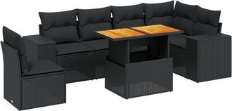 vidaXL Set De Comedor De Jard&iacute;n 7 Pzas Y Cojines Rat&aacute;n Sint&eacute;tico Negro Vidaxl