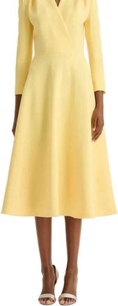 Oscar De La Renta Three-Quarter Sleeve Midi Day Dress In Yellow