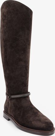 Brunello Cucinelli Womens Boots Precious Strap Suede Brown