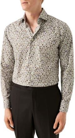 Eton Slim Fit Floral Cotton Dress Shirt in Medium Brown at Nordstrom Rack, Size 15.5