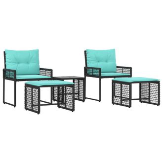 vidaXL Juego De Muebles De Exterior Con Coj&iacute;n 5 Pcs Negro Y Turquesa Vidaxl