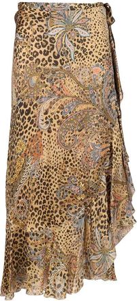 Etro Animalier Leopard Rouge Midi Skirt Gonne Animalier-Donna