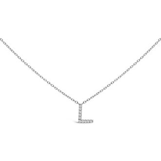 House of Brilliance 10K White Gold Diamond Accent A-Z Block Initial Pendant Necklace in White Gold | L at Nordstrom