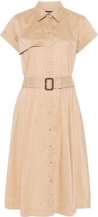 Ralph Lauren Belted Mini Dress With Classic Collar And Flared Skirt