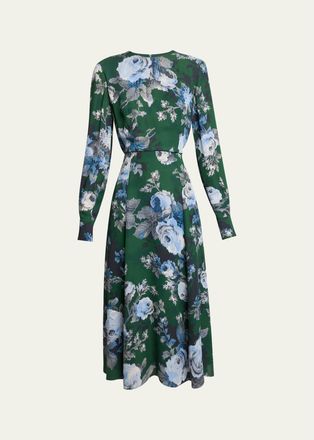 Erdem Floral Crepe A-Line Midi Dress
