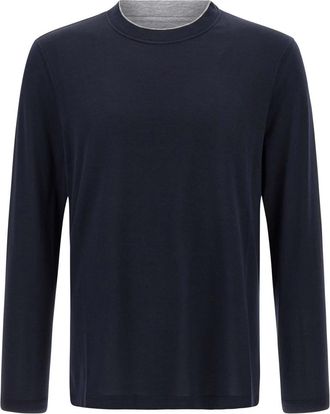 Brunello Cucinelli Navy Blue Multi Layer T-shirt