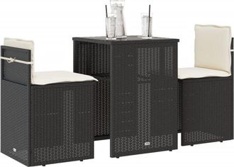 vidaXL Set da Bistrò 3 pz con Cuscini Nero in Polyrattan - Vidaxl