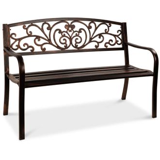 Best Choice Products Outdoor Steel Bench Garden Patio Porch Furniture w/ Floral Design Backrest