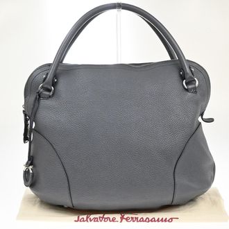 Ferragamo Bonaria Satchel Leather Gray Leather Handbag (Pre-Owned)