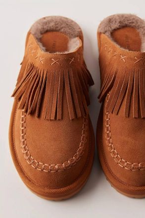 Free People Womens Fallon Fringe Mule Slipper In Toffee