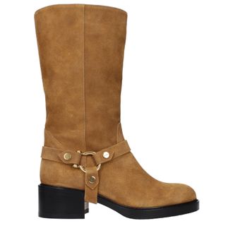 Chlo&eacute; Damens Wildlederbraun/Goldbraune Stiefel