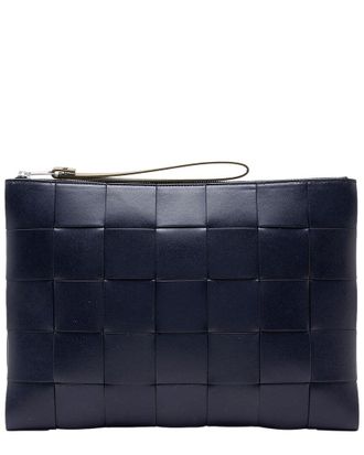 Bottega Veneta Blue Maxi Intrecciato Leather Cassette Flat Pouch (Authentic Pre-Loved)