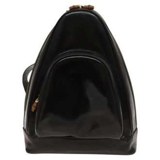 Gucci Vintage Bamboo Backpack Patent Black Patent_Leather Backpack Bag (Pre-Owned)