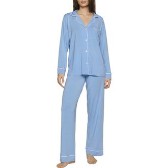 Eberjey Gisele Long Pajamas in Summer Blue/White at Nordstrom, Size Xx-Small