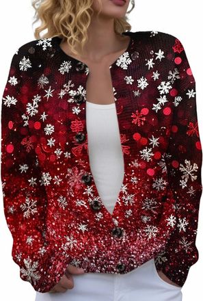 Generic Womens Christmas Cardigan Novelty Xmas Snowflake Graphic Cable Knit Sweaters Ladies Long Sleeve Jumper Classy Xmas Gift Loose Soft Lounge Wear Jackets