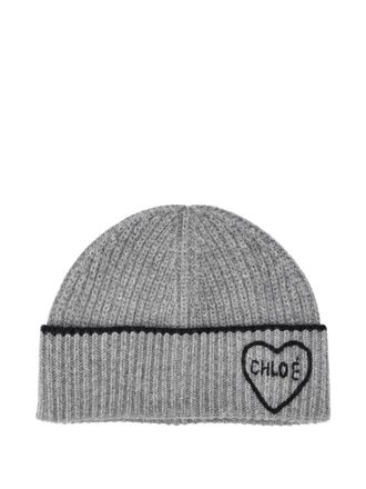Chlo&eacute; ribbed heart-motif beanie hat - Grey