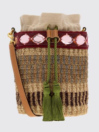 Valentino Garavani Mini borsa a secchiello VLogo Signature in rafia con ricami