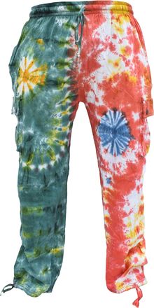 Gheri Tie Dye Cargo Lightweight Drawstring Hem Cotton Pants Ying Yang XX-Large