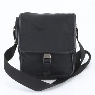 Prada Black Leather Nylon Messenger Bag Shoulder Bag (Pre-Owned)