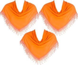 Hat To Socks Triangle Scarf with Bobbin Lace Fringes for Women Pack of 3 (Orange)