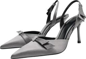 Generic Women Satin High Heel Sandals Summer Pointed Toe Back Strap Wedding Dress Shoes Gray