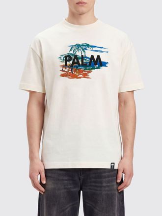 Palm Angels T-shirt in cotone nero con stampa logo fantasia a contrasto