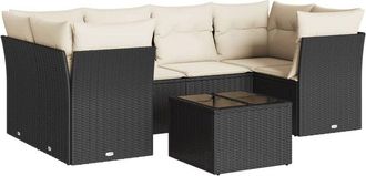 vidaXL Vidaxl - Set De Comedor De Jard&iacute;n 7 Pzas Y Cojines Rat&aacute;n Sint&eacute;tico Negro